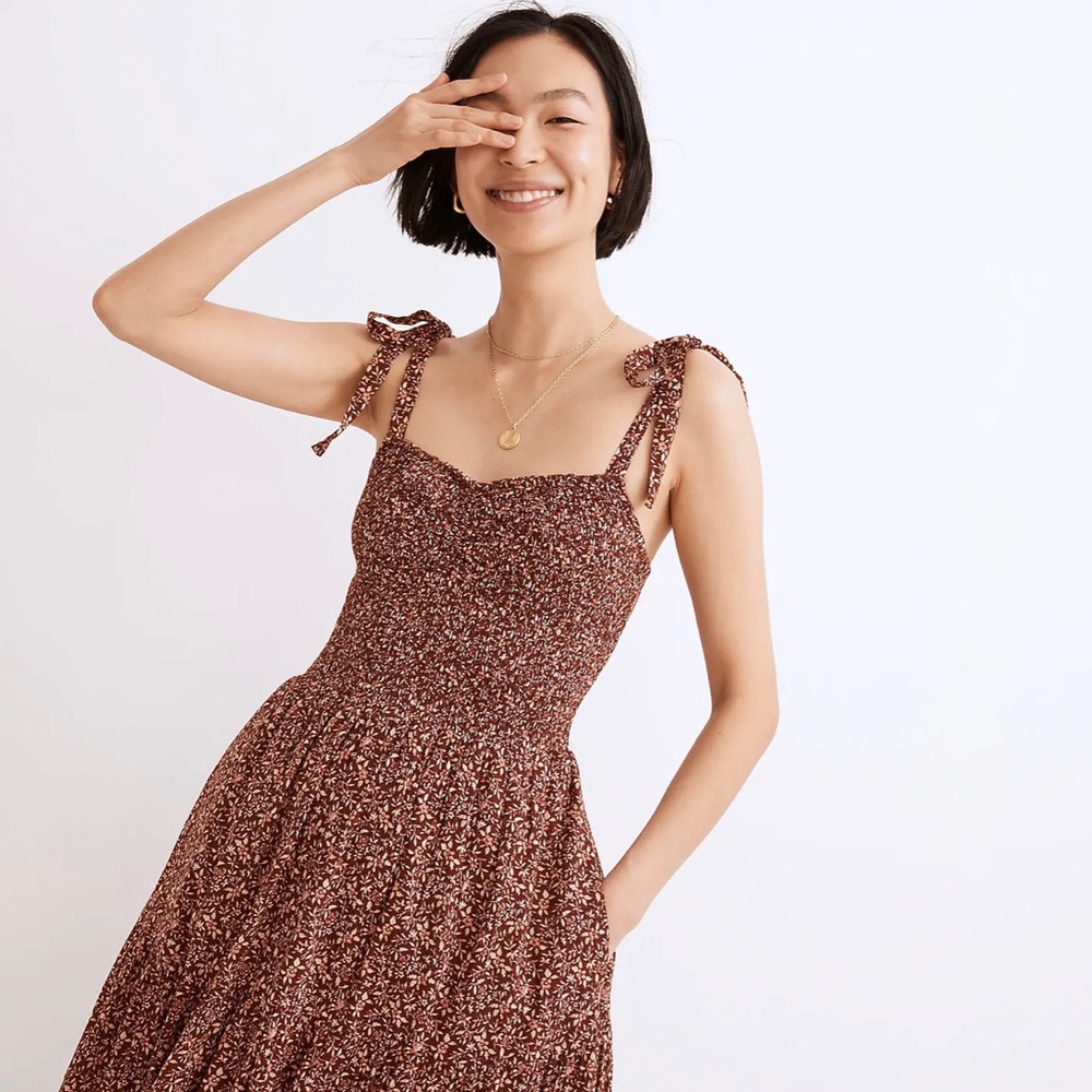 Madewell Lucie Tie-Strap Tiered Midi Dress in Florentine Floral